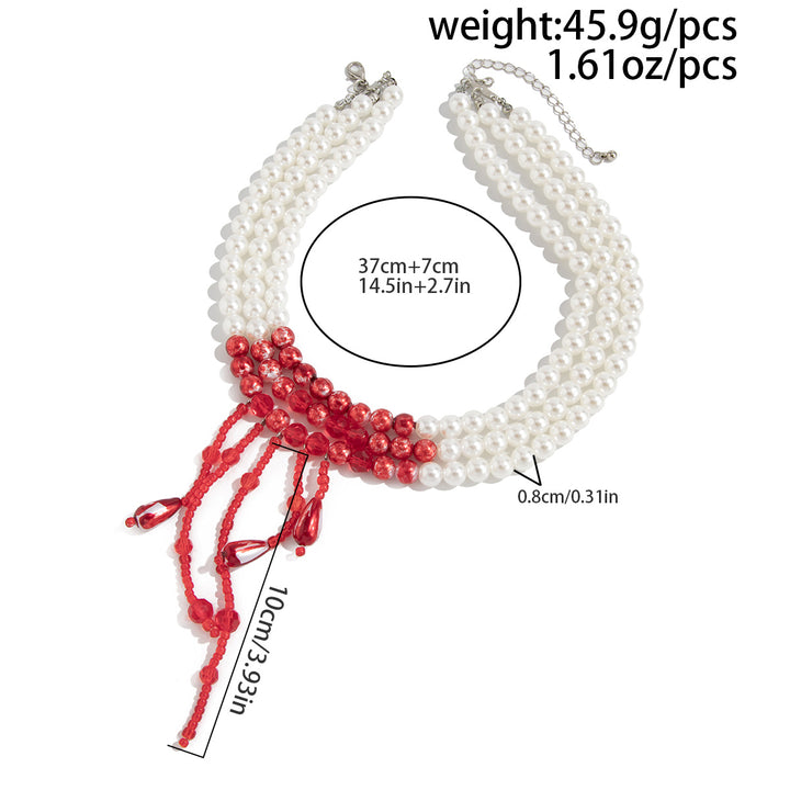 Gothic Pearl Necklace – Halloween Blood Drop Crystal Tassel Choker