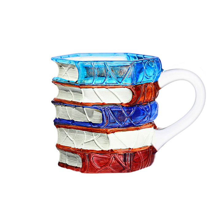 Creative Stacked Book Shaped Color Glass Mug (Literary Retro Style)