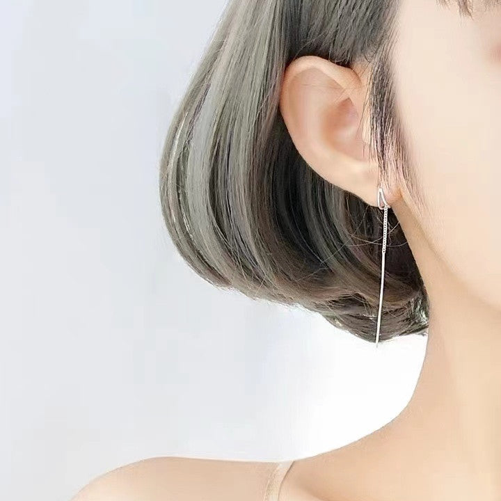 Minimal Geometric Triangle Long Threader Earrings, Thin Chain Bar Slimming Cold Style Dangle Jewelry