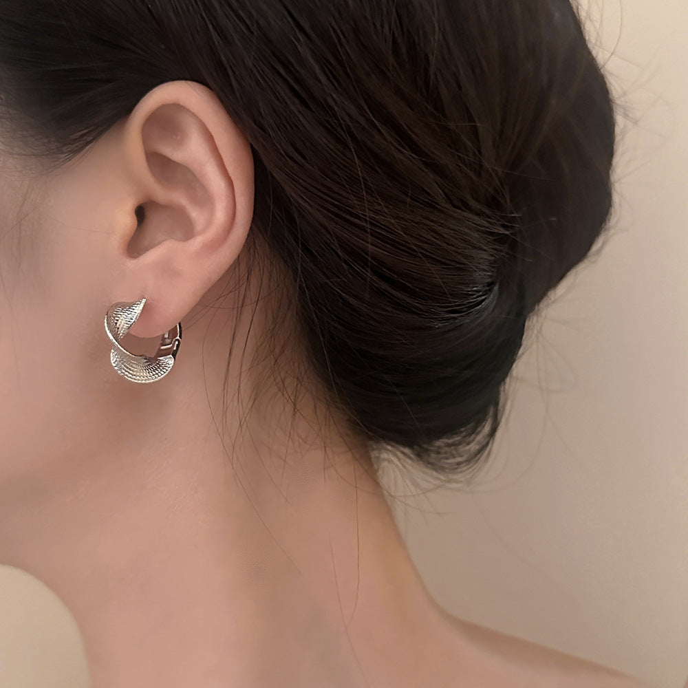 Textured Twisted Leaf Click Hoop Earrings, Gold & Silver Vintage Weave Texture Hoops