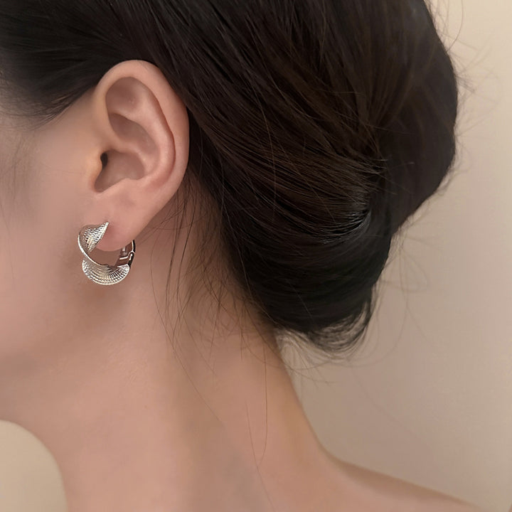 Textured Twisted Leaf Click Hoop Earrings, Gold & Silver Vintage Weave Texture Hoops