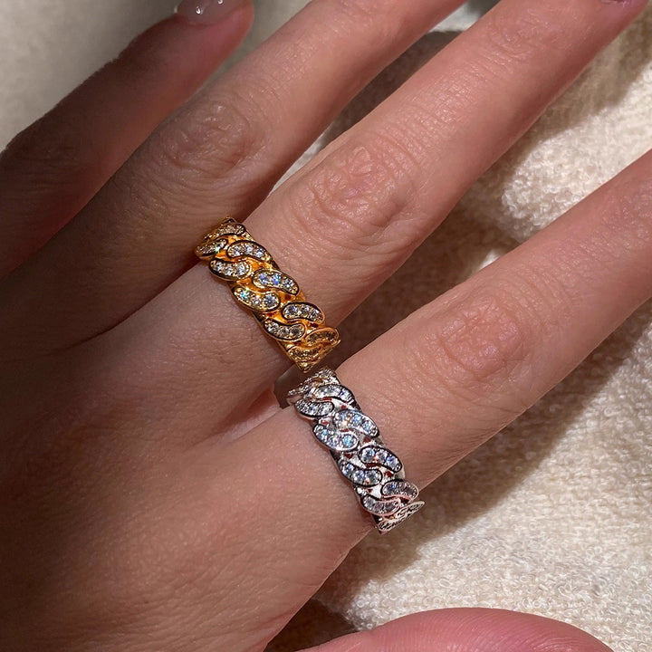 Chain Pattern Segmented Diamond Ring (Cool Luxury Street Style)