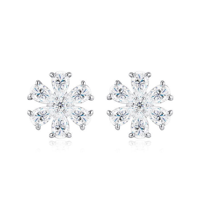 S925 Sterling Silver Snowflake Moissanite Flower Earrings for Women