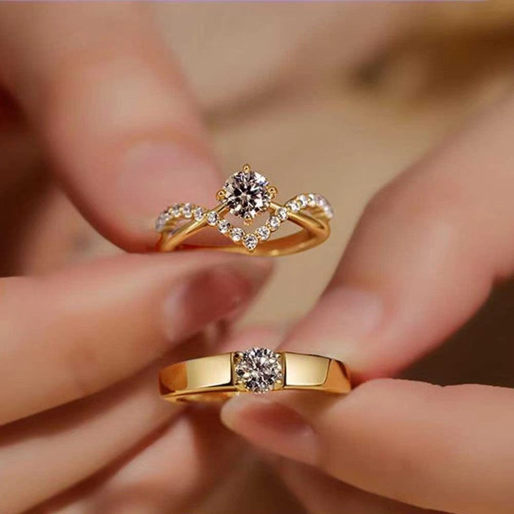 Crown of Love Couple Rings (Four-Prong 1-Carat Diamond Open Wedding Rings)