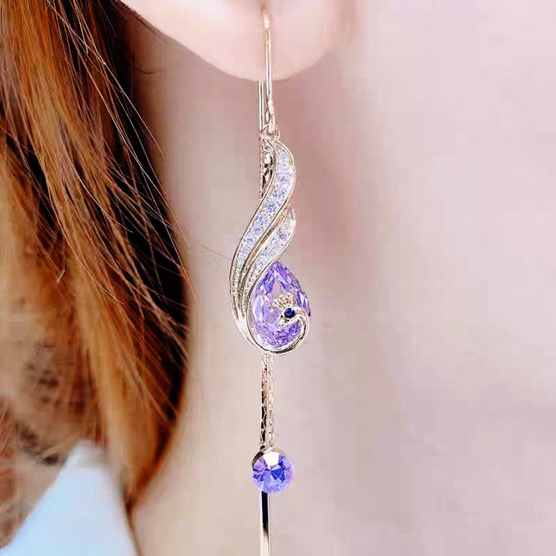 Phoenix Tail Tassel Colored Diamond Threader Earrings (Light Luxury Niche Slimming Earrings)