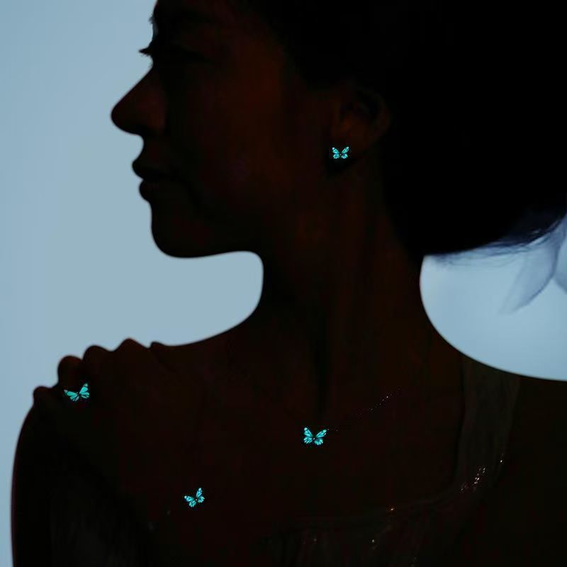 Iridescent Fluorescent Enamel Butterfly Jewelry Set (Fresh Girlish Heart Light Luxury Style)