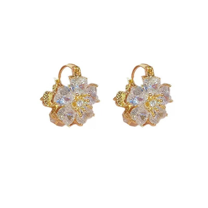 Diamond Flower S925 Silver Hoop Earrings, Luxury 3D Diamond Petal Earrings