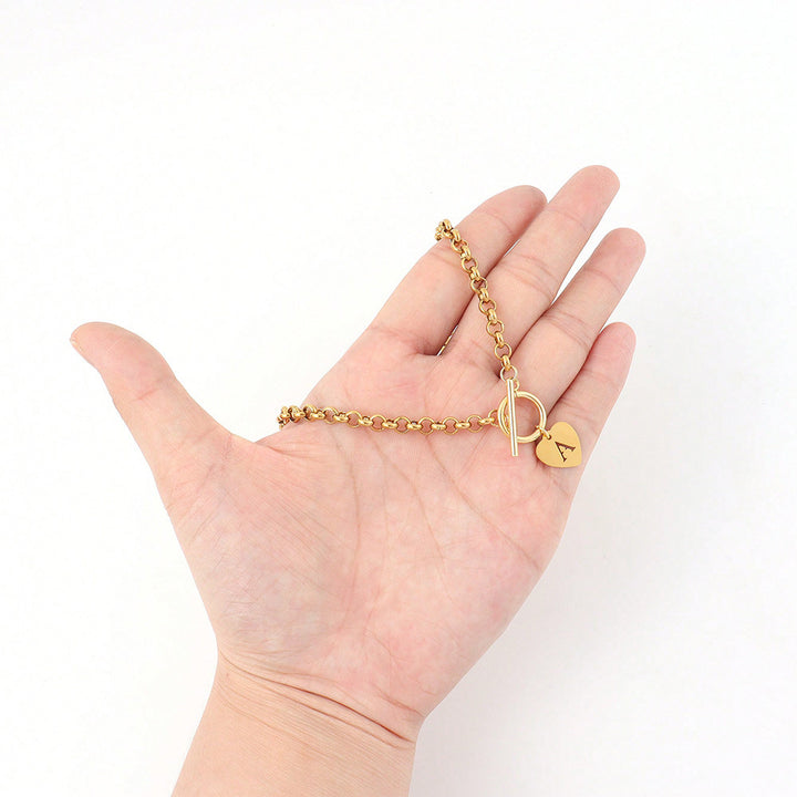 Stainless Steel Alphabet Necklace with Heart Pendant & Clasp Choker
