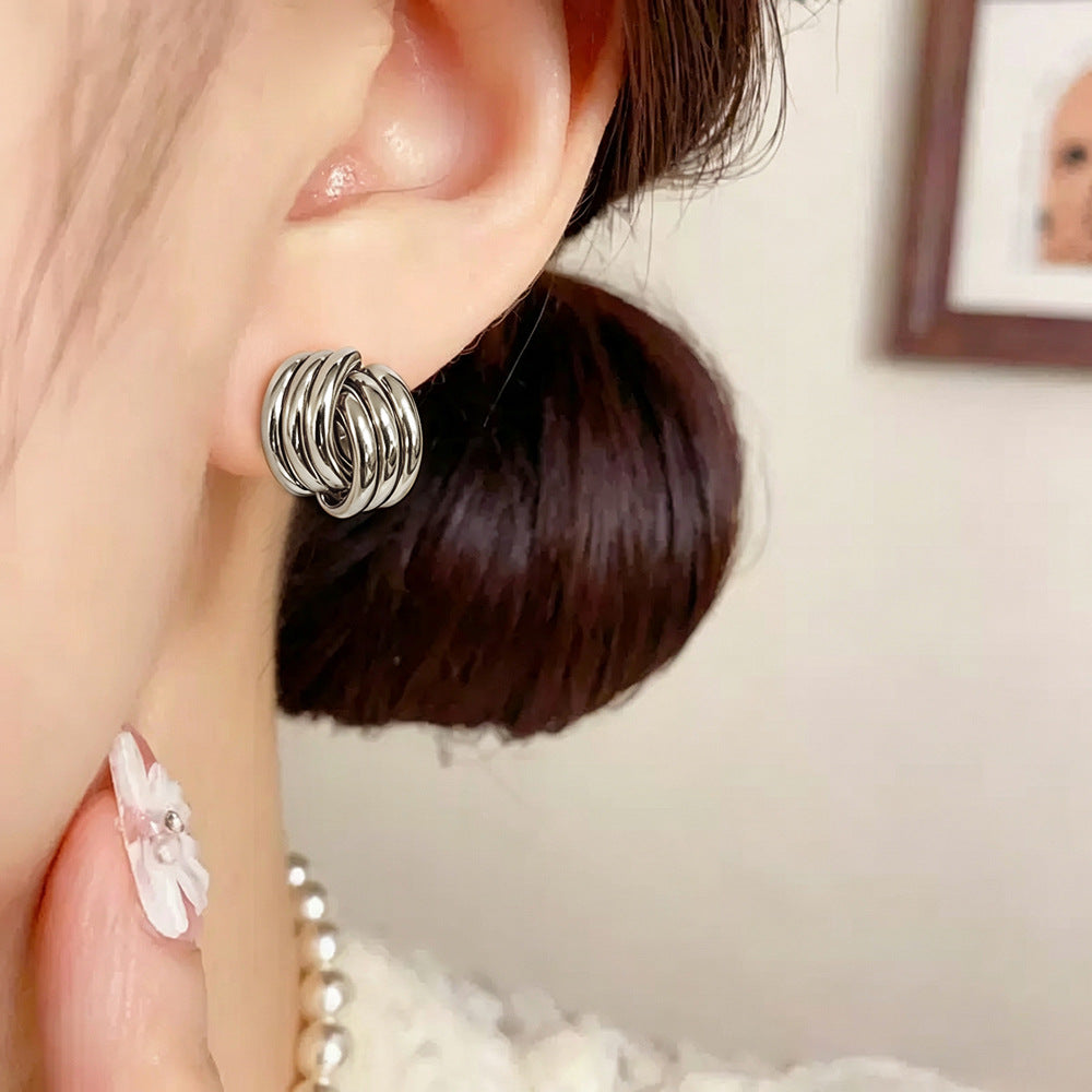 Multi-Layer Intertwined C-Shape Hoop Ear Buckles, Two-Tone Gold Silver Minimalist Commuter Earrings