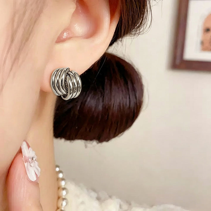 Multi-Layer Intertwined C-Shape Hoop Ear Buckles, Two-Tone Gold Silver Minimalist Commuter Earrings