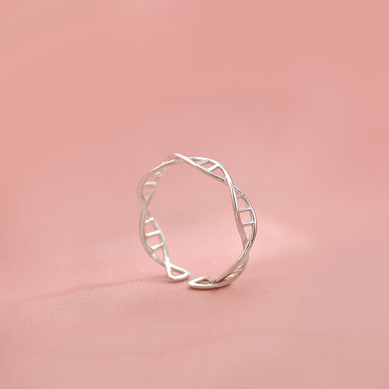 S925 Sterling Silver Interwoven Geometric DNA Spiral Ring