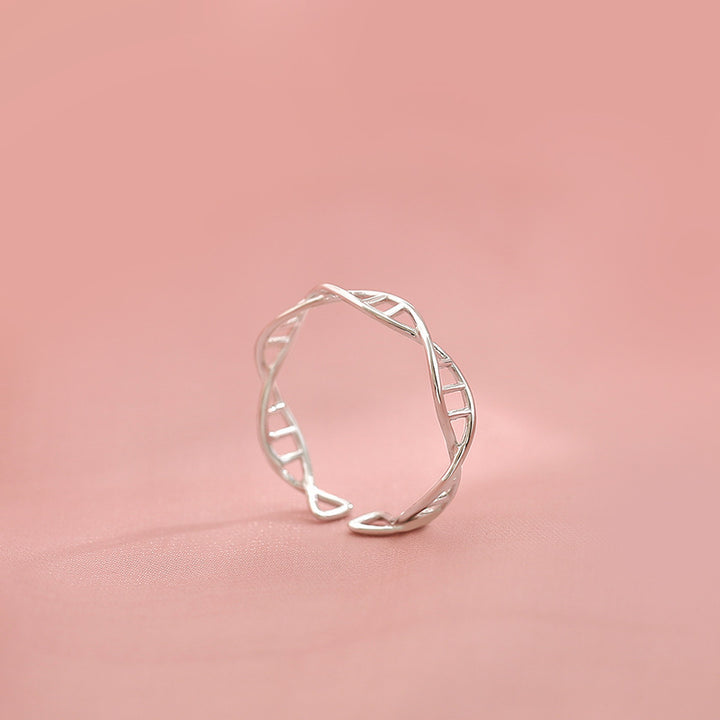 S925 Sterling Silver Interwoven Geometric DNA Spiral Ring