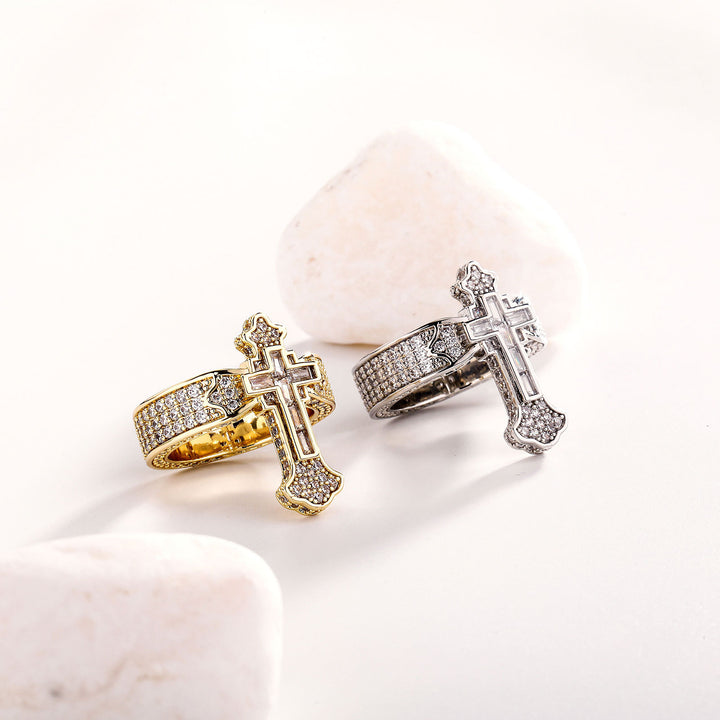Hip-Hop Cross Micro-Paved Zircon Couple Ring