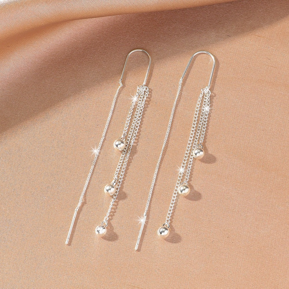 Multi-Layer Tassel Threader Earrings, Bead & Cut Heart Long Drop Earrings Gold & Silver Tone Available