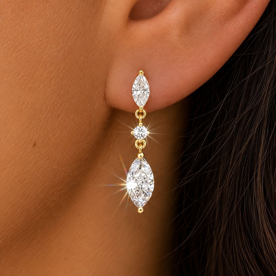 Marquise Diamond Long Drop S925 Silver Earrings