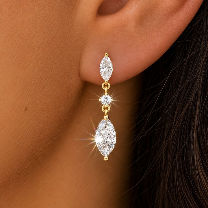 Marquise Diamond Long Drop S925 Silver Earrings