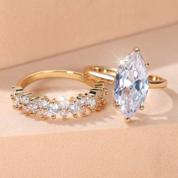 Marquise-Cut Full Zircon Pavé Ring Set for Women