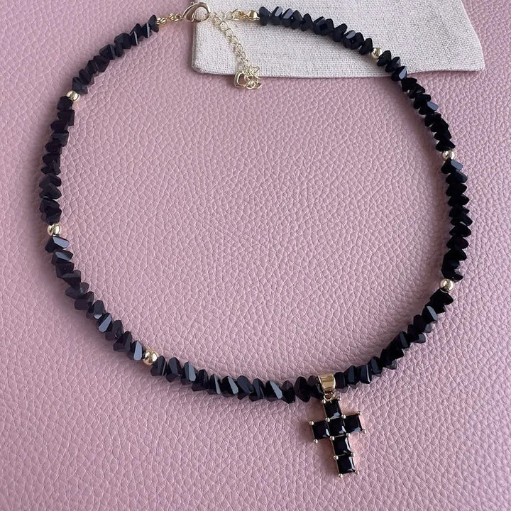 Faceted Diamond Cross & Heart Diamond Choker, Colorful Y2K Sweet Cool Collarbone Necklace