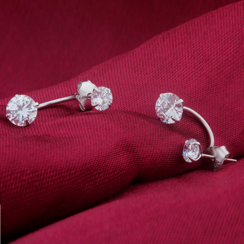 S925 Sterling Silver Double Cubic Zirconia Stud Earrings