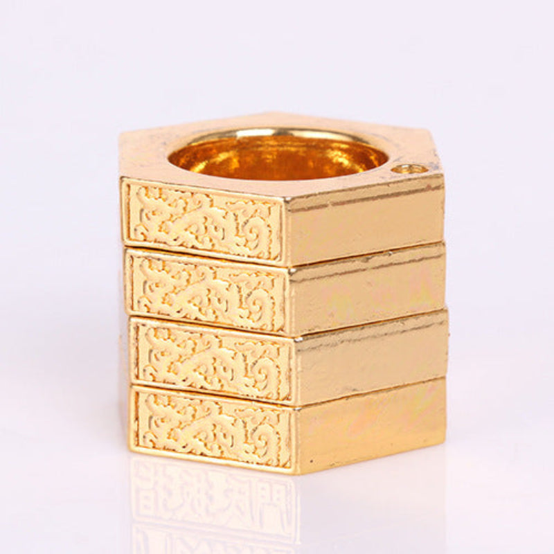 Hexagon Multi-Layer Rotatable Carved Thumb Ring, Titanium Steel Vintage Spinning Men Band, Self Defense Ring