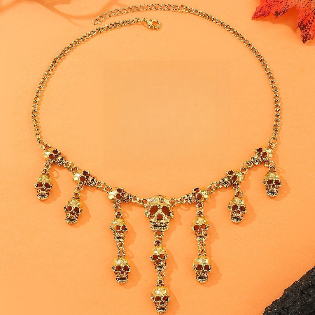 Halloween Exaggerated Skull Tassel Necklace & Earrings Set