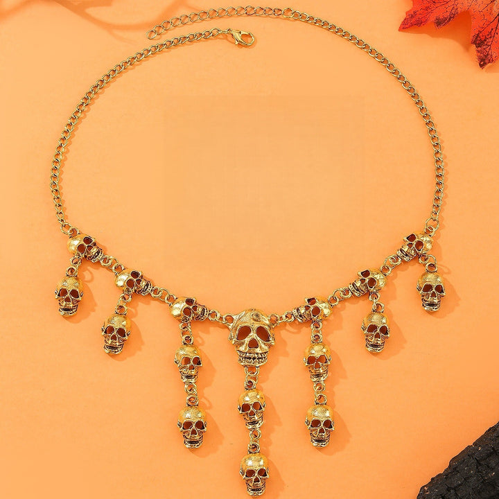 Halloween Exaggerated Skull Tassel Necklace & Earrings Set