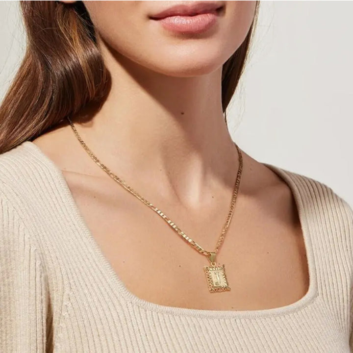 Square 14K Gold Alphabet Necklace
