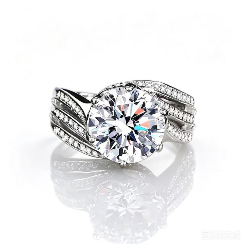 Six‑Prong Main Diamond Three‑Row Paved S925 Sterling Silver Ring, 3 Colors Available