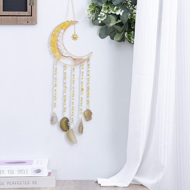 Natural Crystal Stones Moon Dreamcatcher Ornament (Spiritual Healing Style Series)
