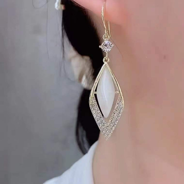 Marquise White Stone Paved Crystal S925 Silver Hook Earrings, Luxury Long Leaf Drop Earrings