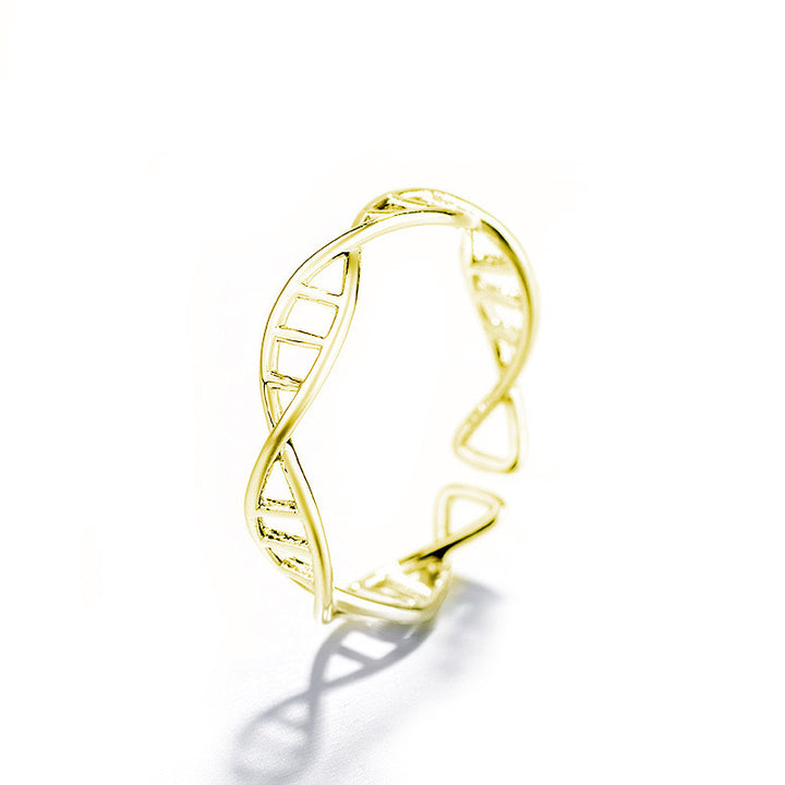 S925 Sterling Silver Interwoven Geometric DNA Spiral Ring