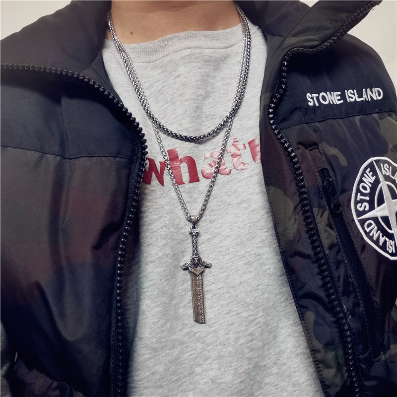 Vintage Viking Broken Sword Pendant Necklace in Thai Silver