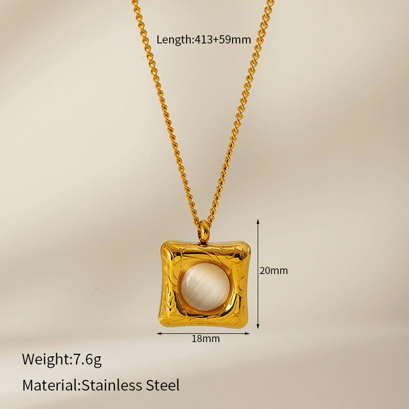 Square Cat's Eye Stone Pendant Necklace – Elegant Clavicle Chain for Women