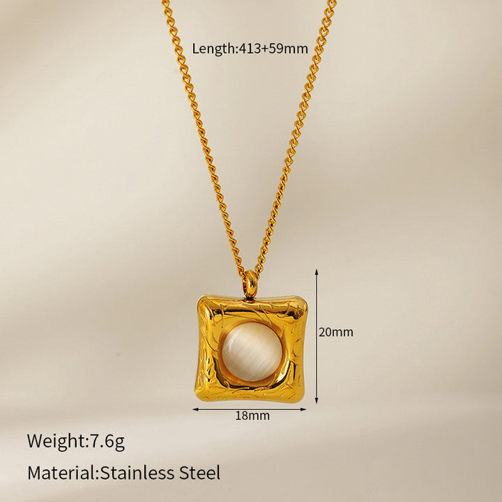 Square Cat's Eye Stone Pendant Necklace – Elegant Clavicle Chain for Women