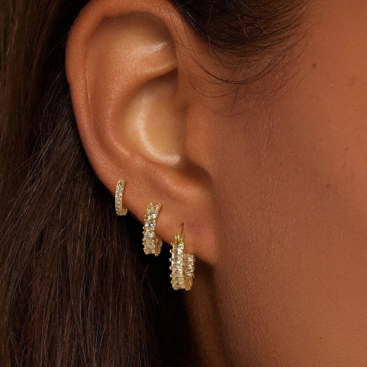 Luxury Gold-Plated Brass Full Zircon Circle Earring Set for Women