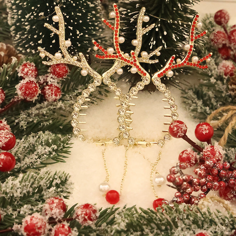 Christmas High Ponytail Hair Clip - Antler Bun Hair Clamp with High-End Tassel Headpiece