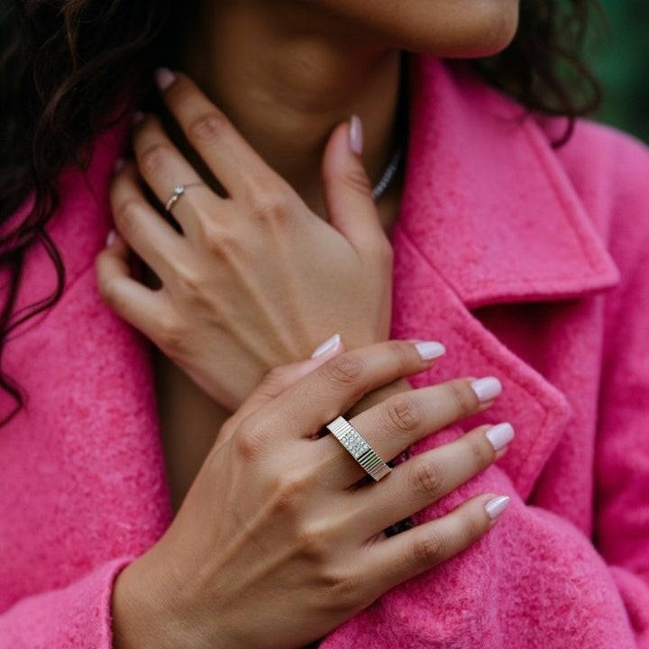 S925 Sterling Silver Pavé Diamond Ring