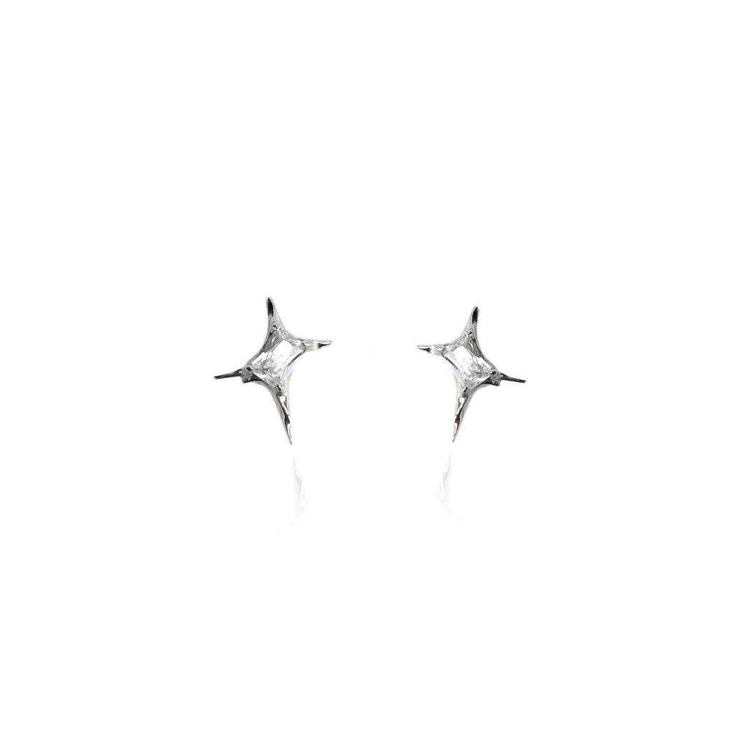 Niche Spiky Star Stud Earrings, Black & White Diamond Cool Silver Unisex Street Hip Hop Jewelry
