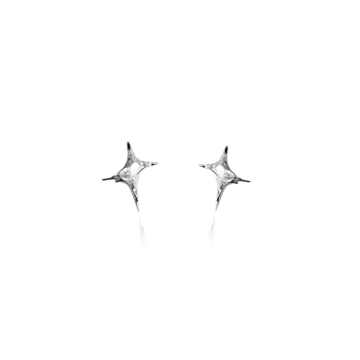 Niche Spiky Star Stud Earrings, Black & White Diamond Cool Silver Unisex Street Hip Hop Jewelry