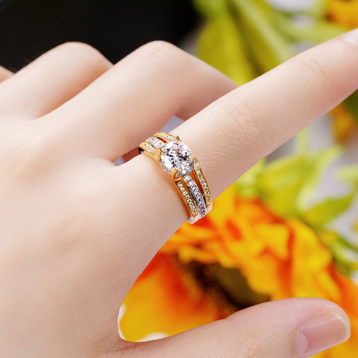 S925 Silver Twisted Shank Round Stone Ring Set, Luxury Split Band Engagement Stackable Ring Set