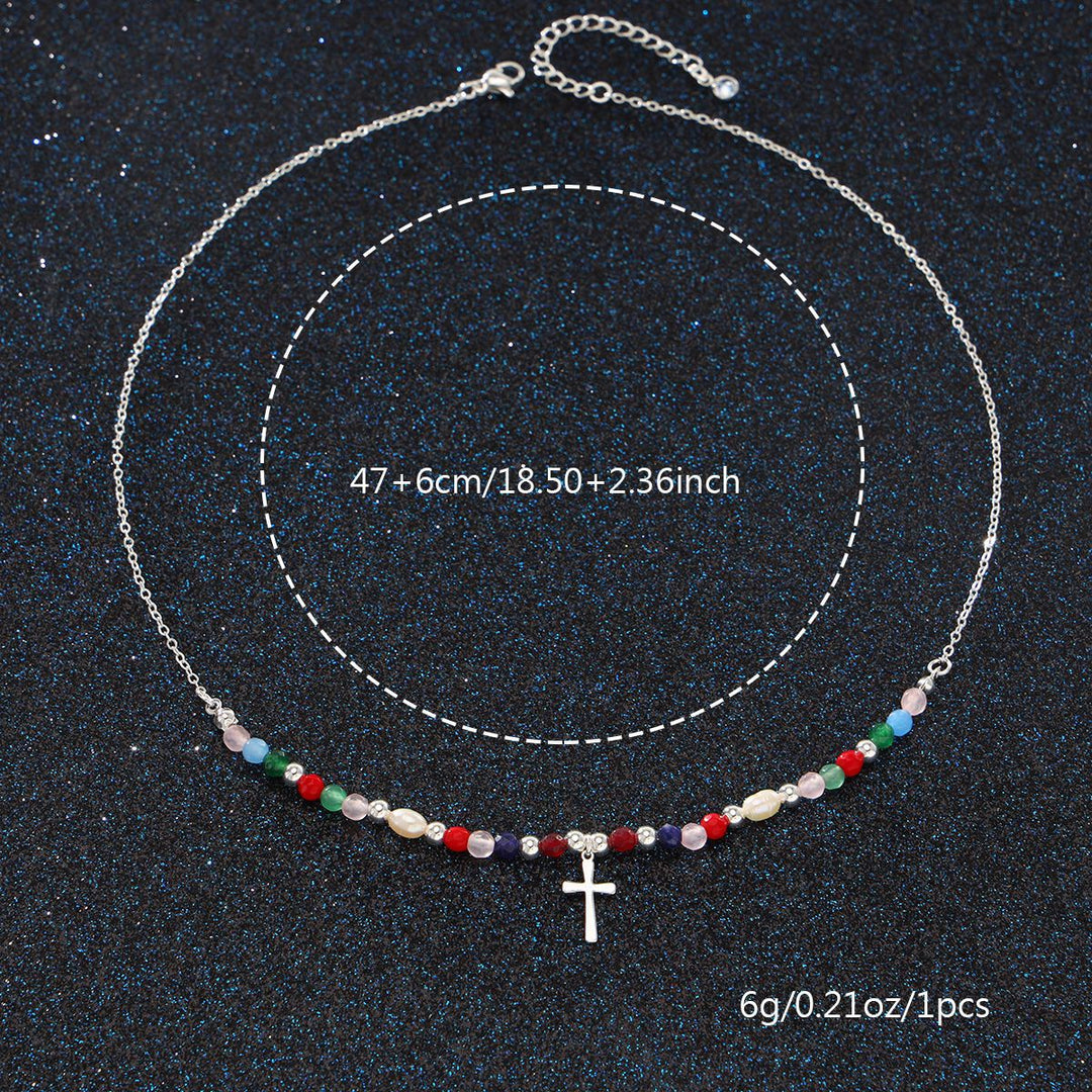 Beaded Gold-Plated Cross Pendant Necklace