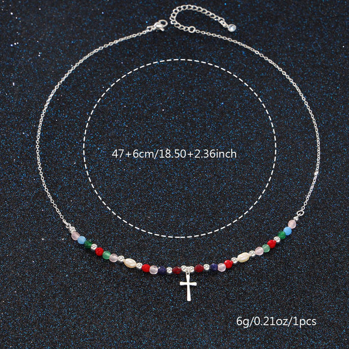 Beaded Gold-Plated Cross Pendant Necklace