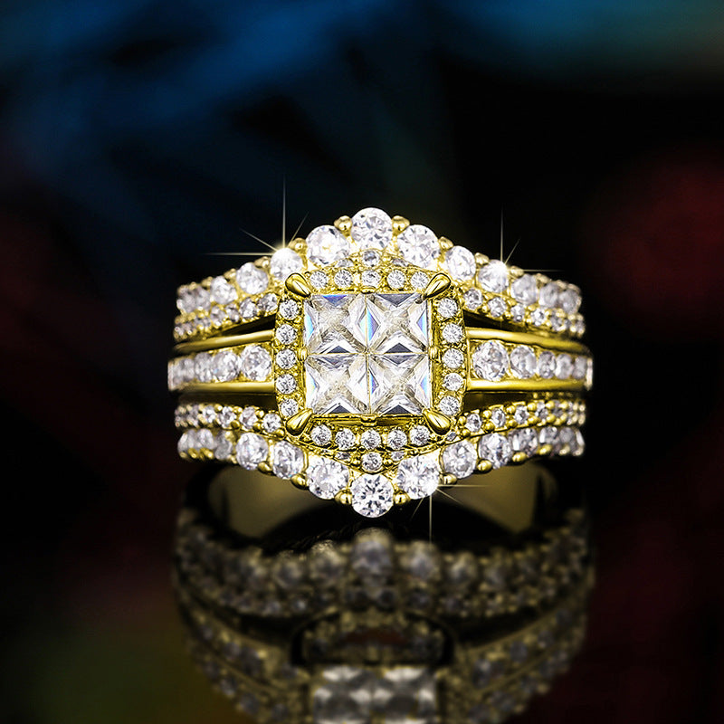 S925 Silver Double-Layer Cubic Zirconia Ring – Square Crown Design Two-in-One Sparkle Ring