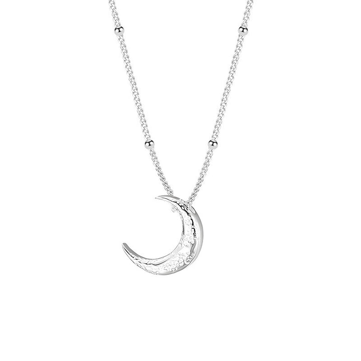 Sterling Silver Textured Crescent Moon Clavicle Chain (Light Retro Understated Light Luxury Style)