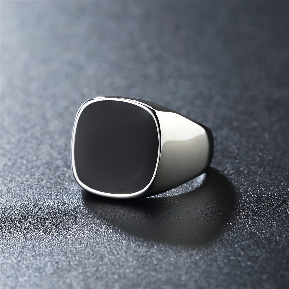 Square Black Face Titanium Steel Ring (Gold/Silver Dual-Tone Minimalist Personalized Style)