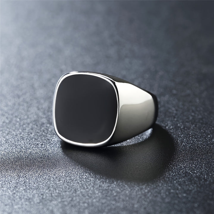 Square Black Face Titanium Steel Ring (Gold/Silver Dual-Tone Minimalist Personalized Style)