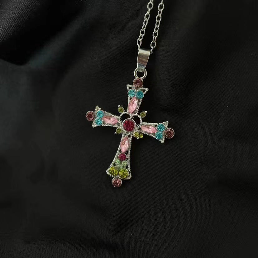 Gothic Style Crystal Cross Necklace for Women