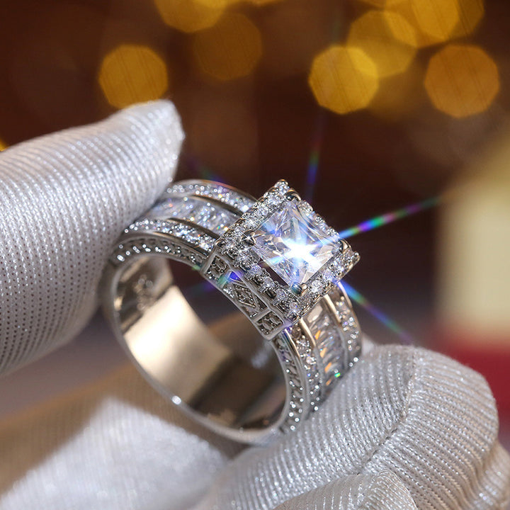 S925 Silver Square-Cut Sparkling Diamond Ring – Elegant Engagement & Proposal Ring