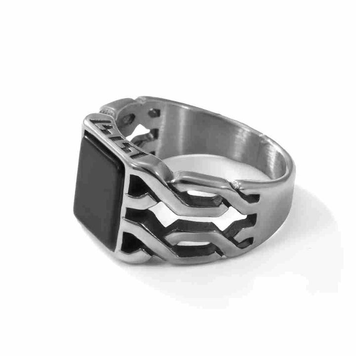 Titanium Steel Hollow Black Face Retro Ring (Industrial Bold Style)