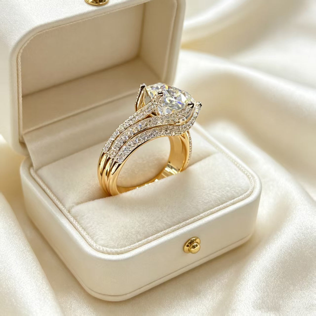 Six‑Prong Main Diamond Three‑Row Paved S925 Sterling Silver Ring, 3 Colors Available